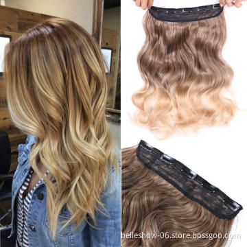 Hot sell Clip On long curly ponytail hair extension Long Curly Ombre Two Tone Synthetic Hair Extensions Clip in on Hair